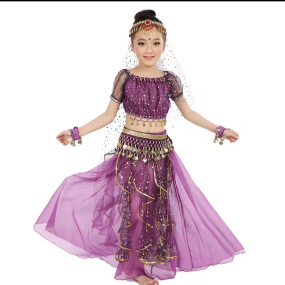 Bollywood 2 piece dance costume with lace ribbons